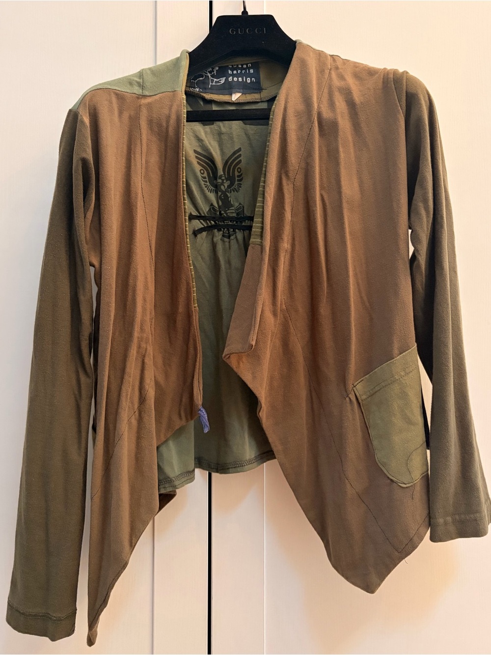 Susan Harris Design Olive and Brown Open-Front Blazer Jacket